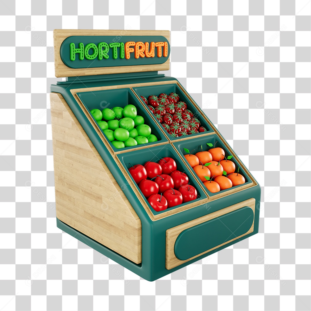 Elemento 3D Estande Hortifruti Supermercado Composição PNG Transparente