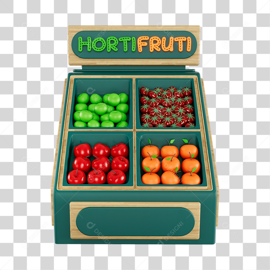 Elemento 3D Estande Hortifruti Supermercado Composição PNG Transparente