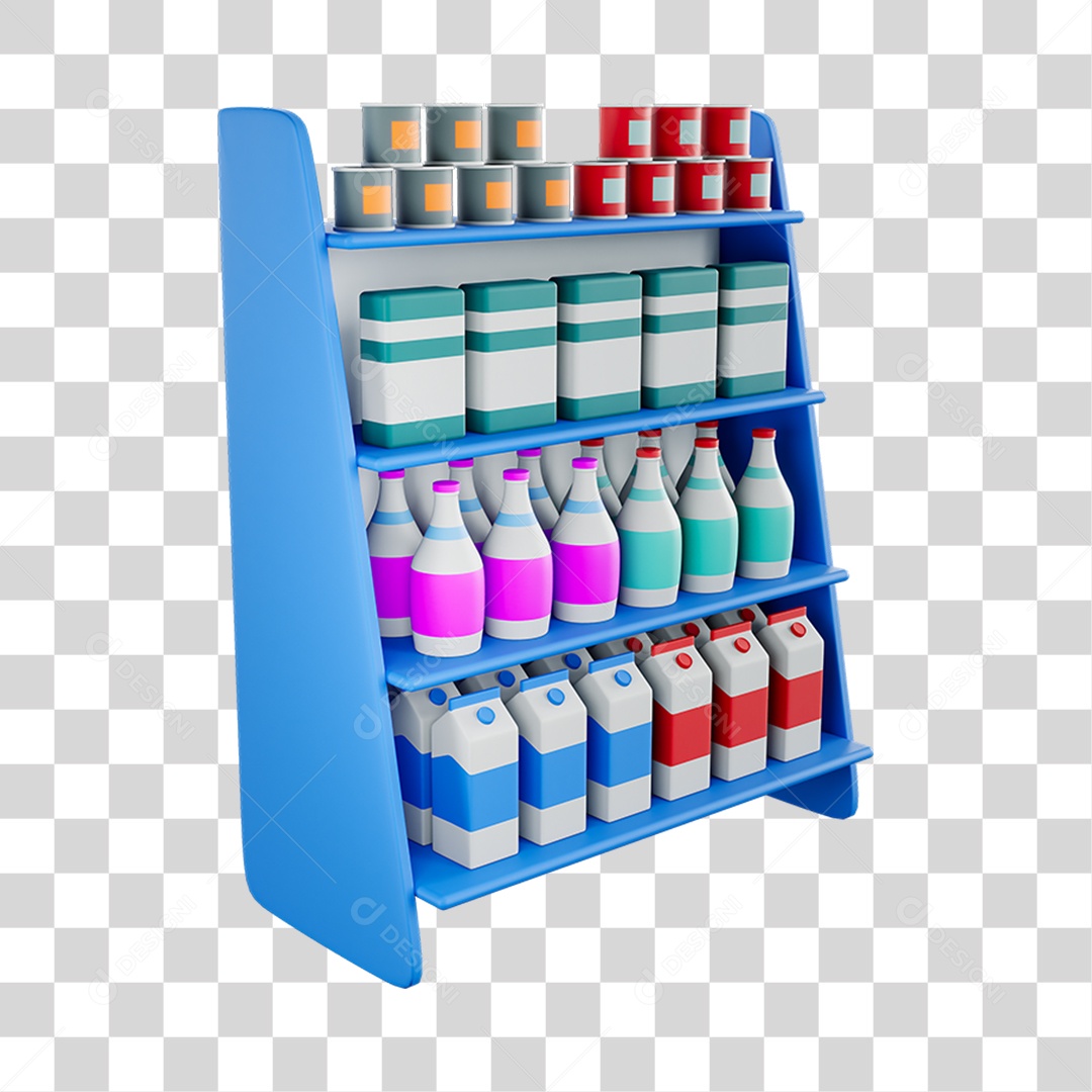 Elemento 3D Gôndola Supermercado Composição PNG Transparente