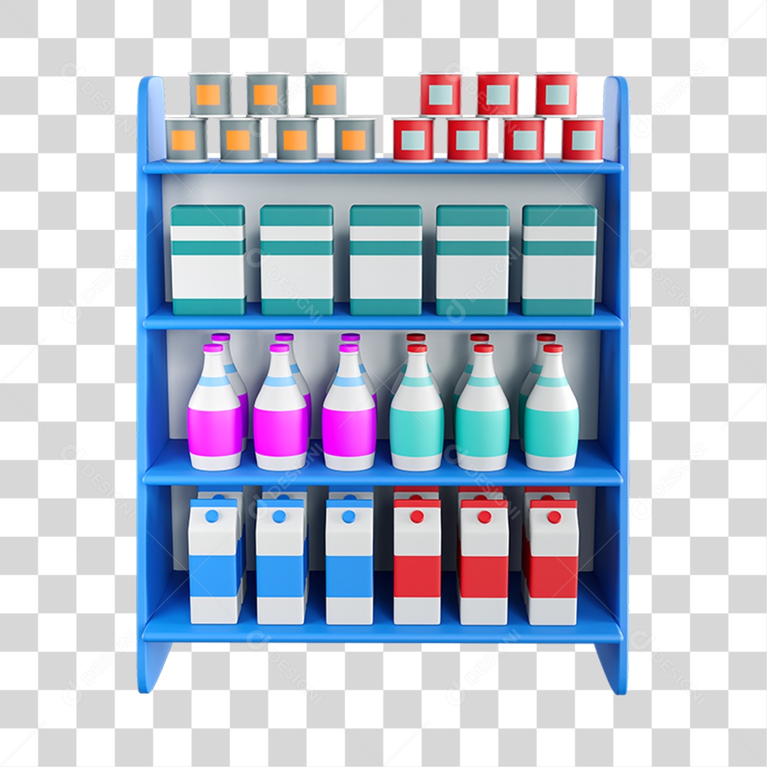 Elemento 3D Gôndola Supermercado Composição PNG Transparente