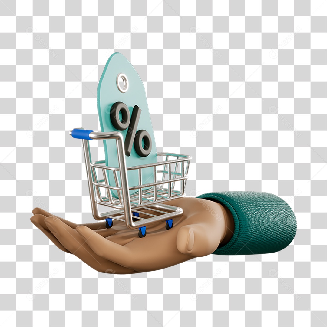 Elemento 3D Mão Com Símbolo de Porcentagem Composição PNG Transparente