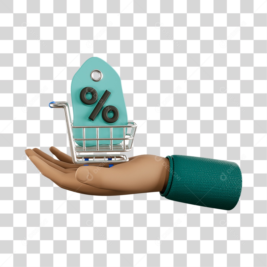 Elemento 3D Mão Com Símbolo de Porcentagem Composição PNG Transparente