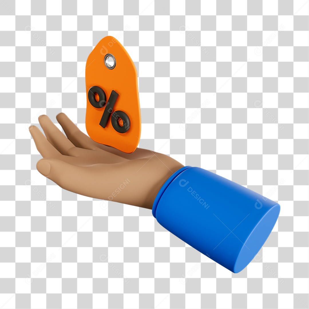 Elemento 3D Mão Com Símbolo de Porcentagem Composição PNG Transparente