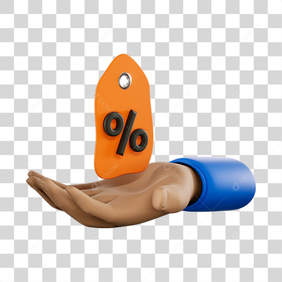 Elemento 3D Mão Com Símbolo de Porcentagem Composição PNG Transparente