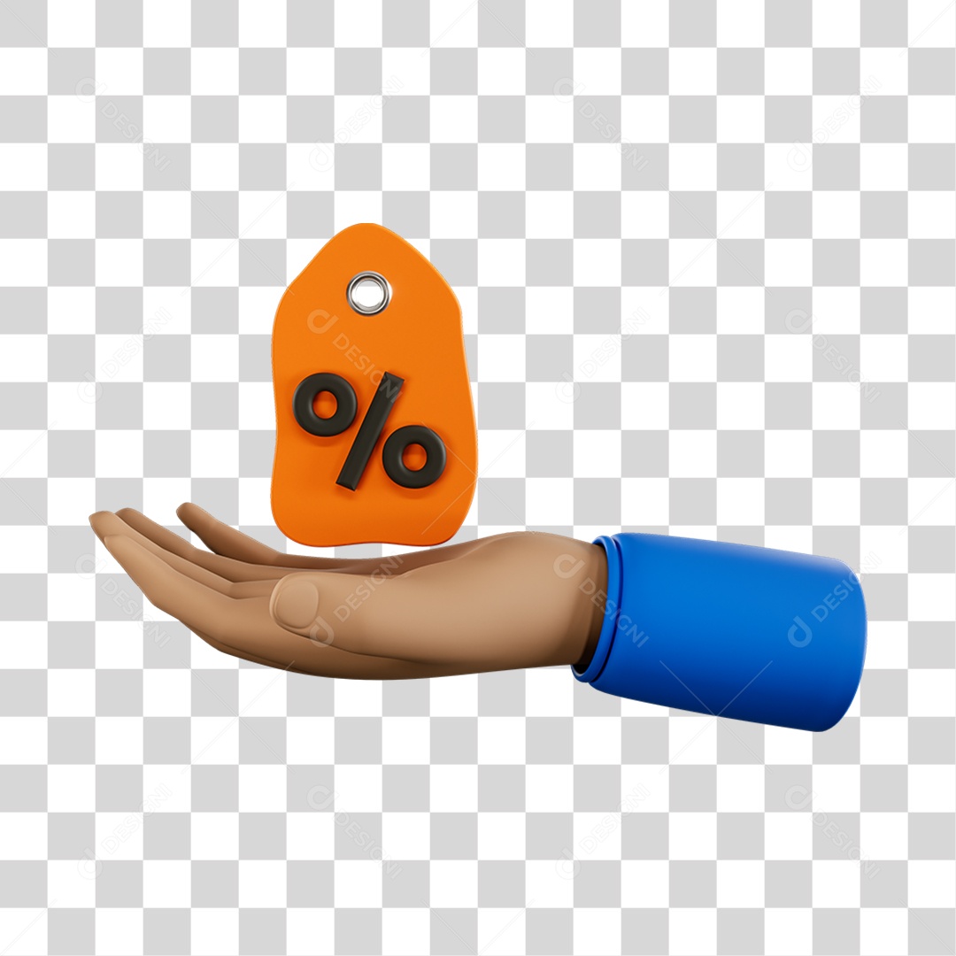 Elemento 3D Mão Com Símbolo de Porcentagem Composição PNG Transparente