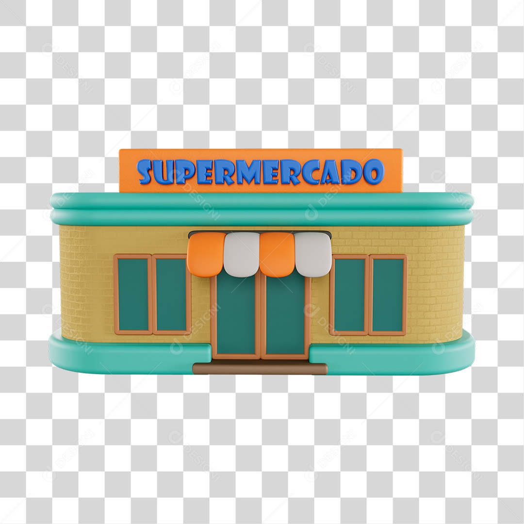 Elemento 3D Casa Supermercado Para Composição PNG Transparente