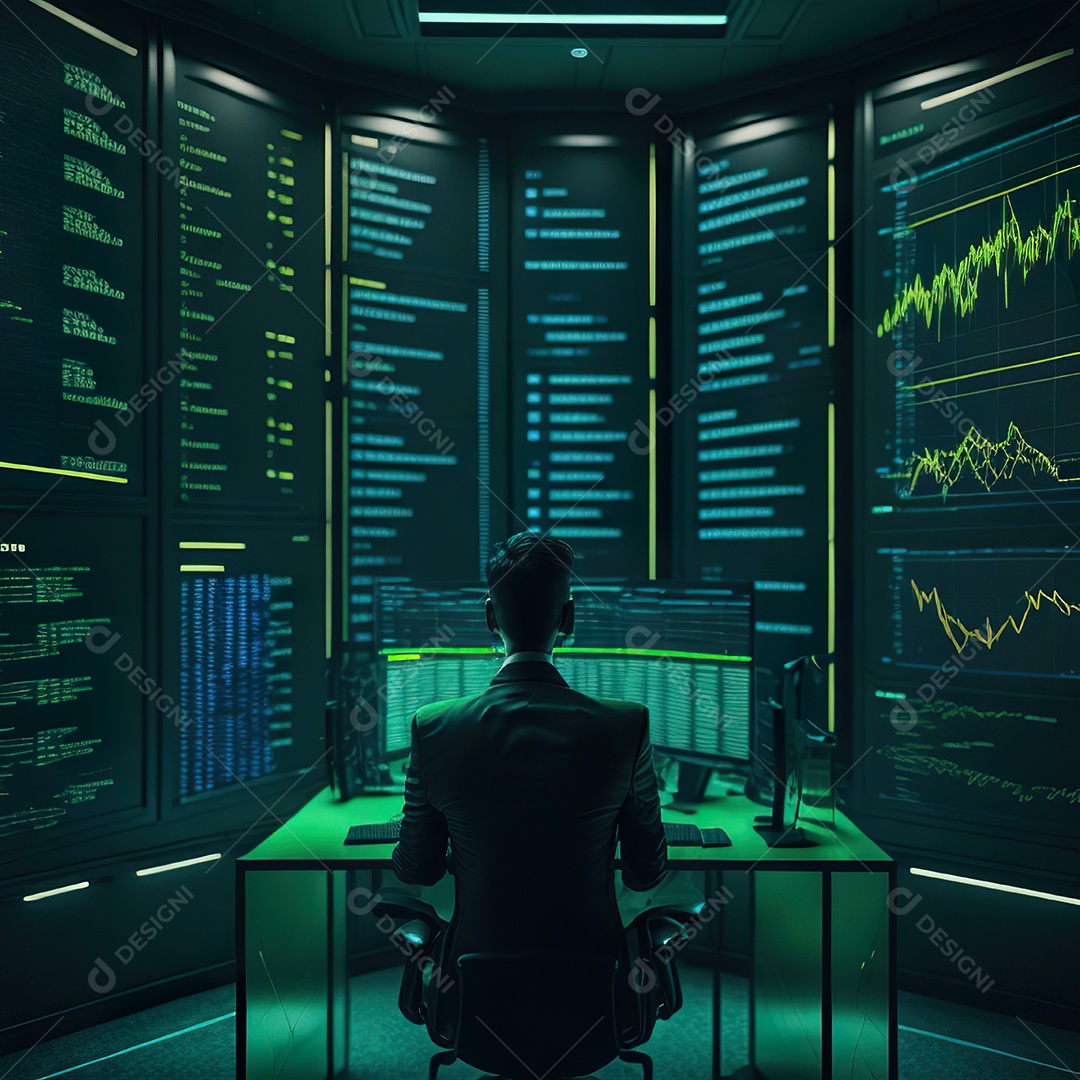 Homem de terno verde analisando bolsa de valores