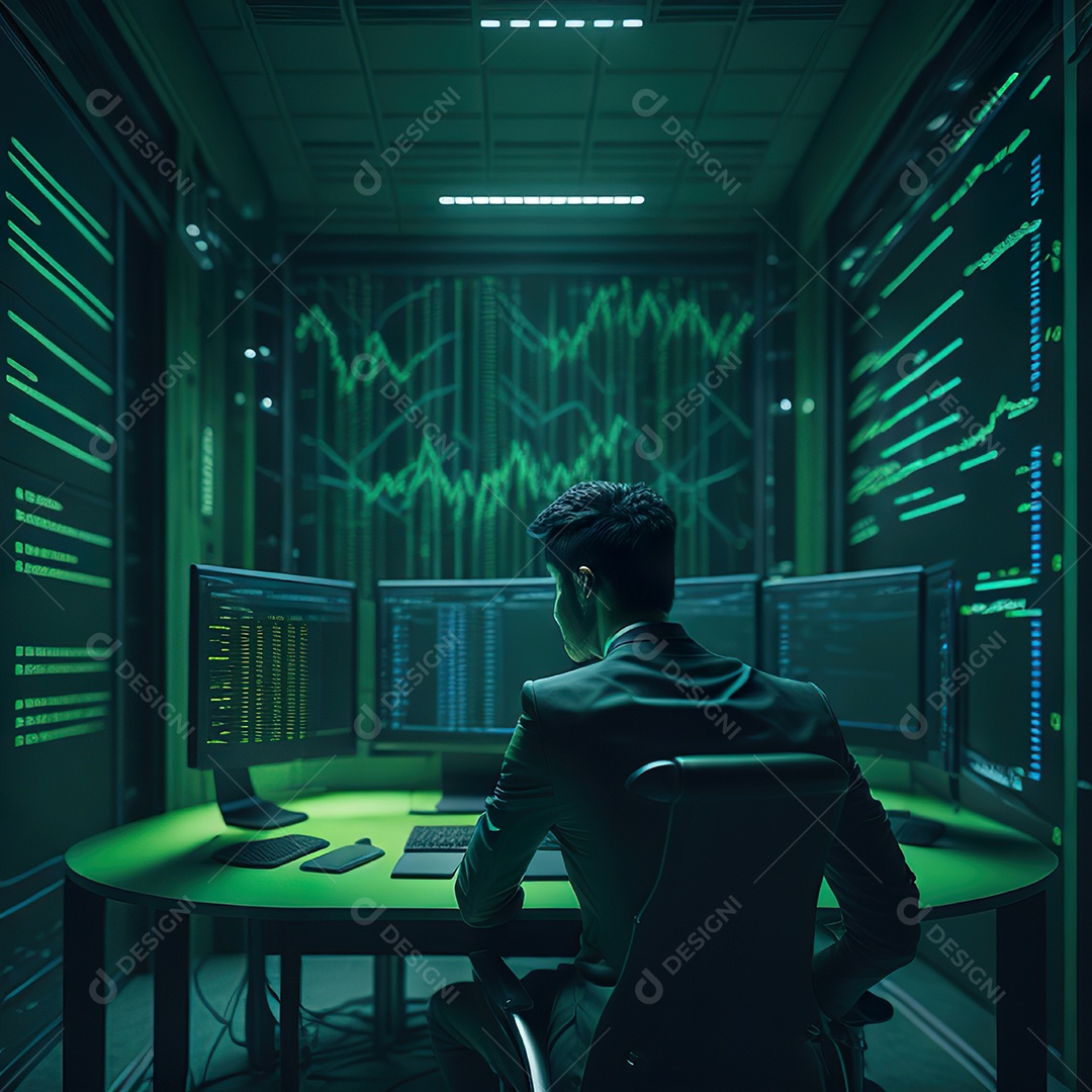 Homem de terno verde analisando bolsa de valores