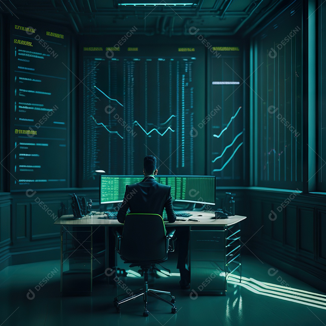 Homem de terno verde analisando bolsa de valores