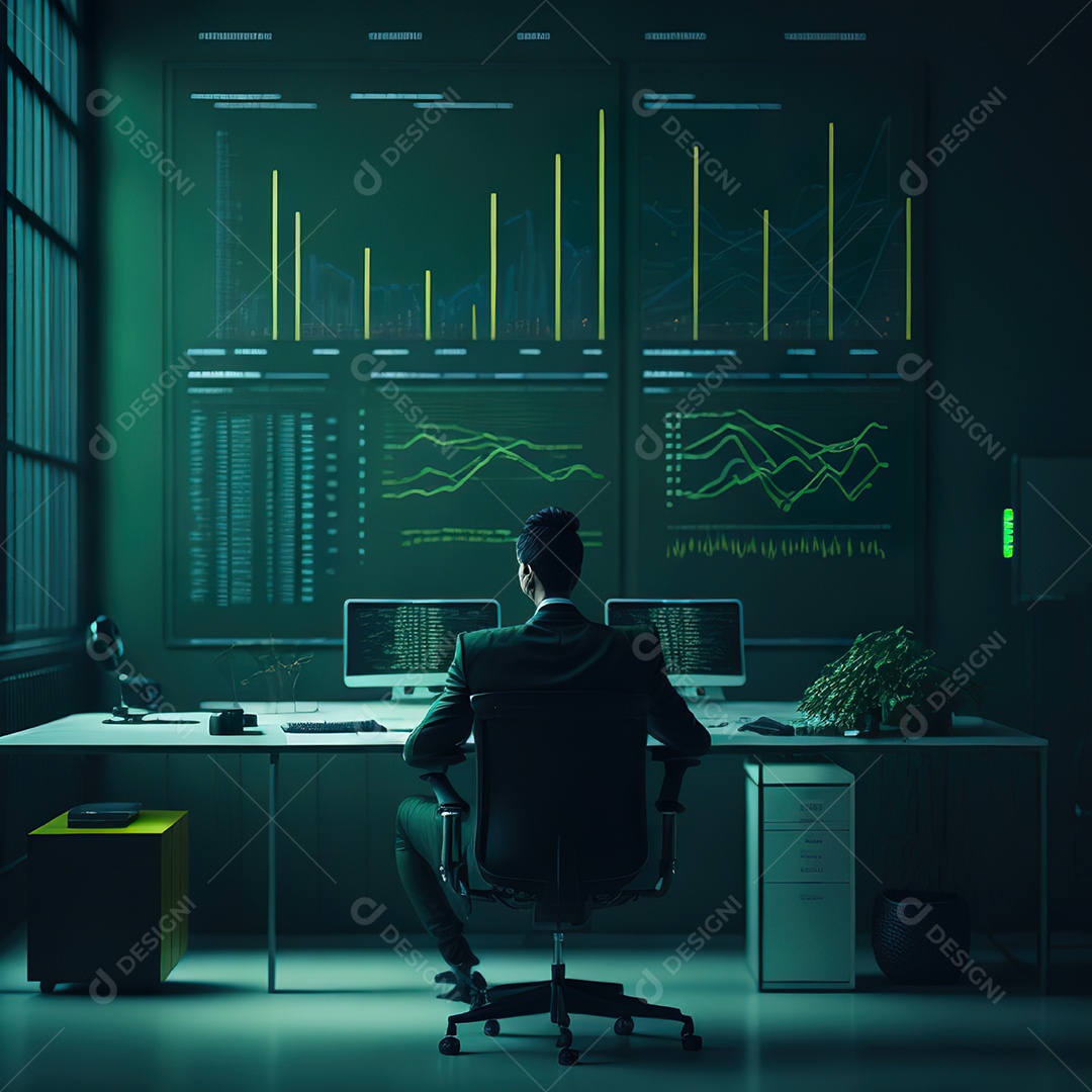 Homem de terno verde analisando bolsa de valores