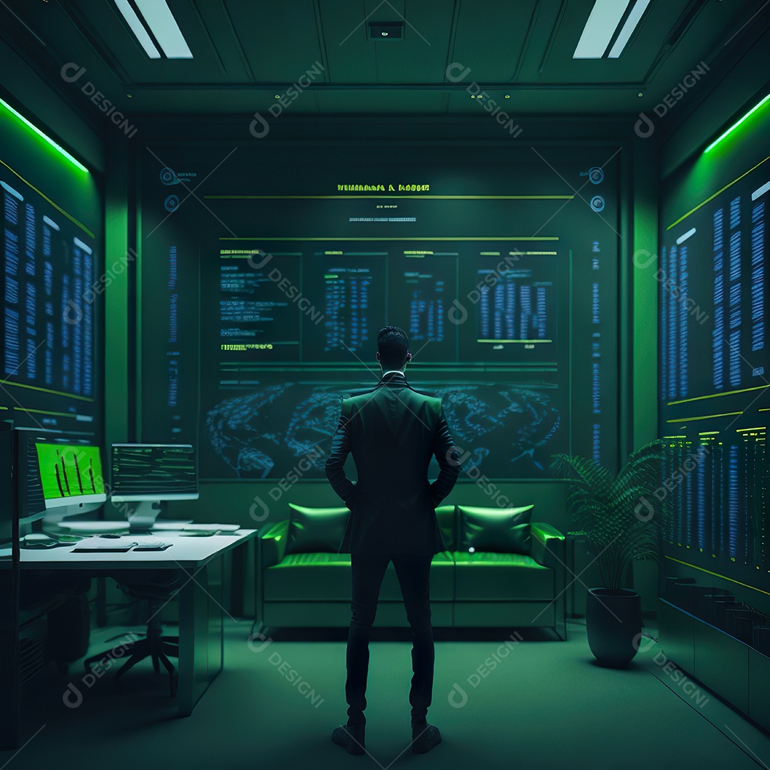 Homem de terno verde analisando bolsa de valores