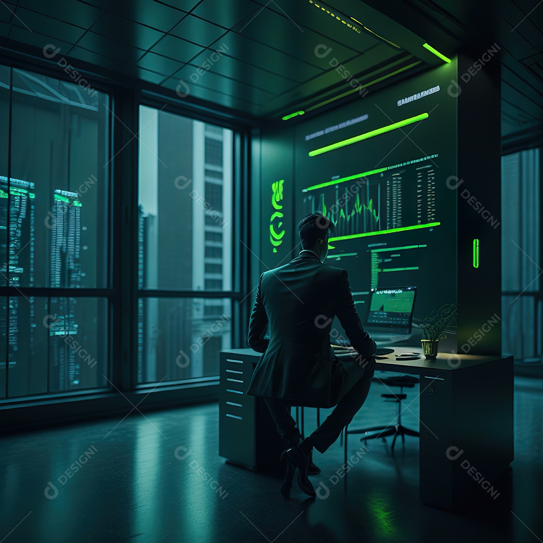 Homem de terno verde analisando bolsa de valores