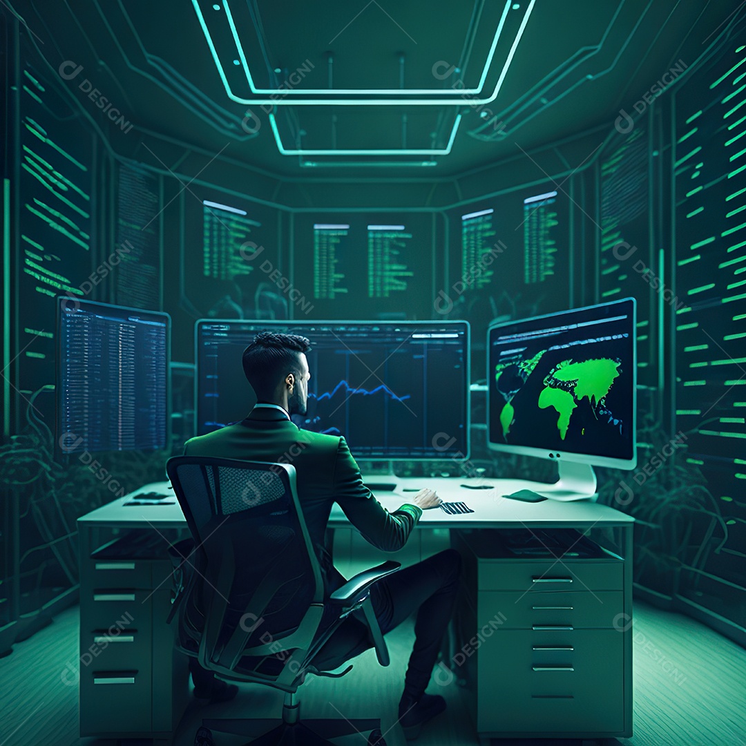 Homem de terno verde analisando bolsa de valores