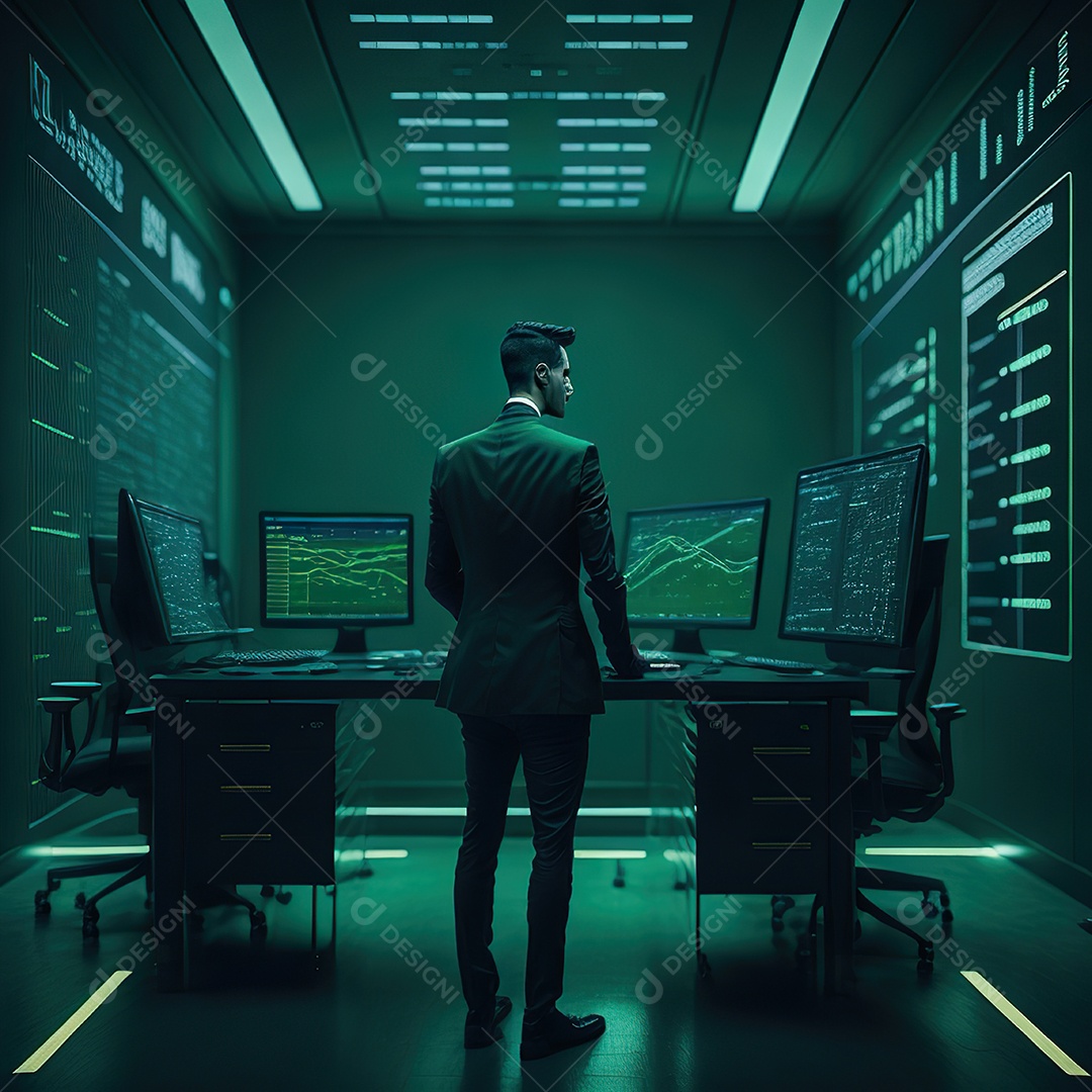 Homem de terno verde analisando bolsa de valores