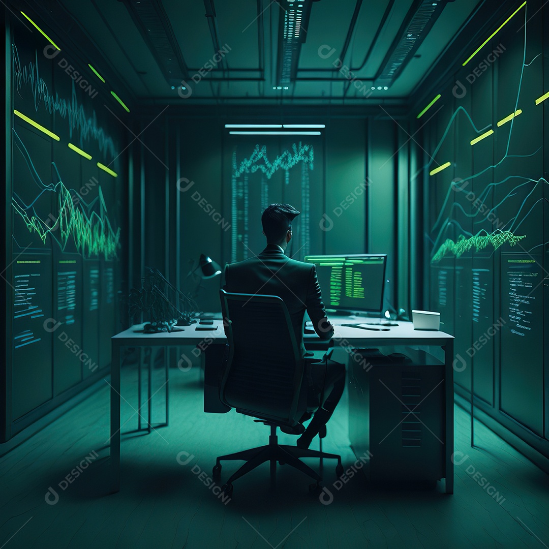 Homem de terno verde analisando bolsa de valores