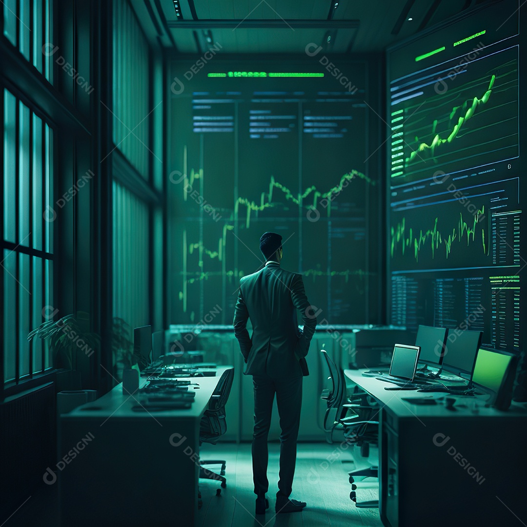 Homem de terno verde analisando bolsa de valores