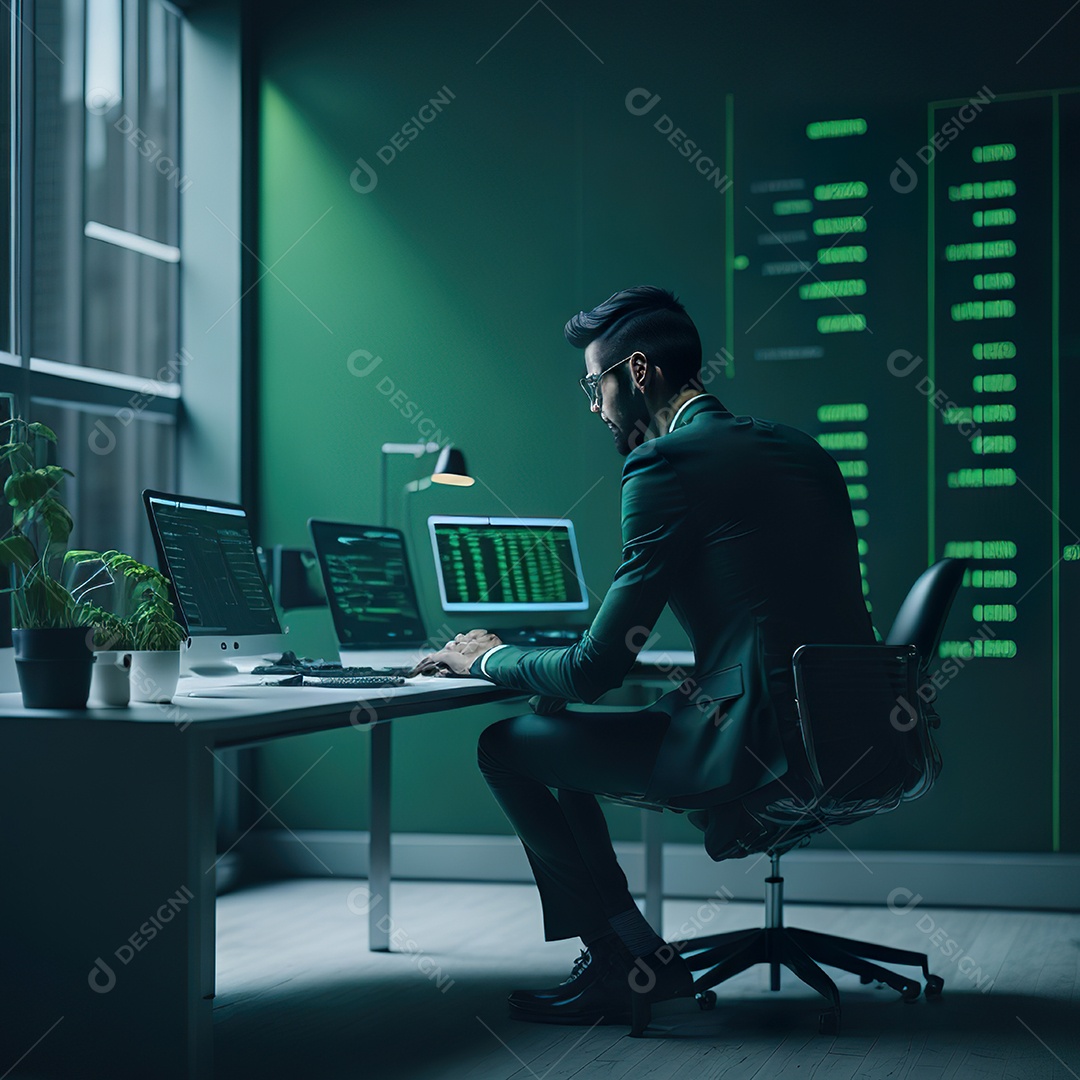 Homem de terno verde analisando bolsa de valore