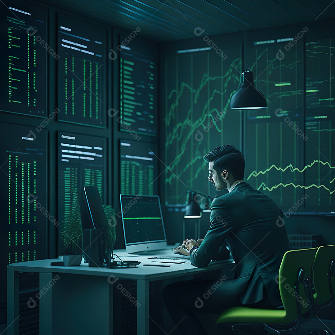 Homem de terno verde analisando bolsa de valores