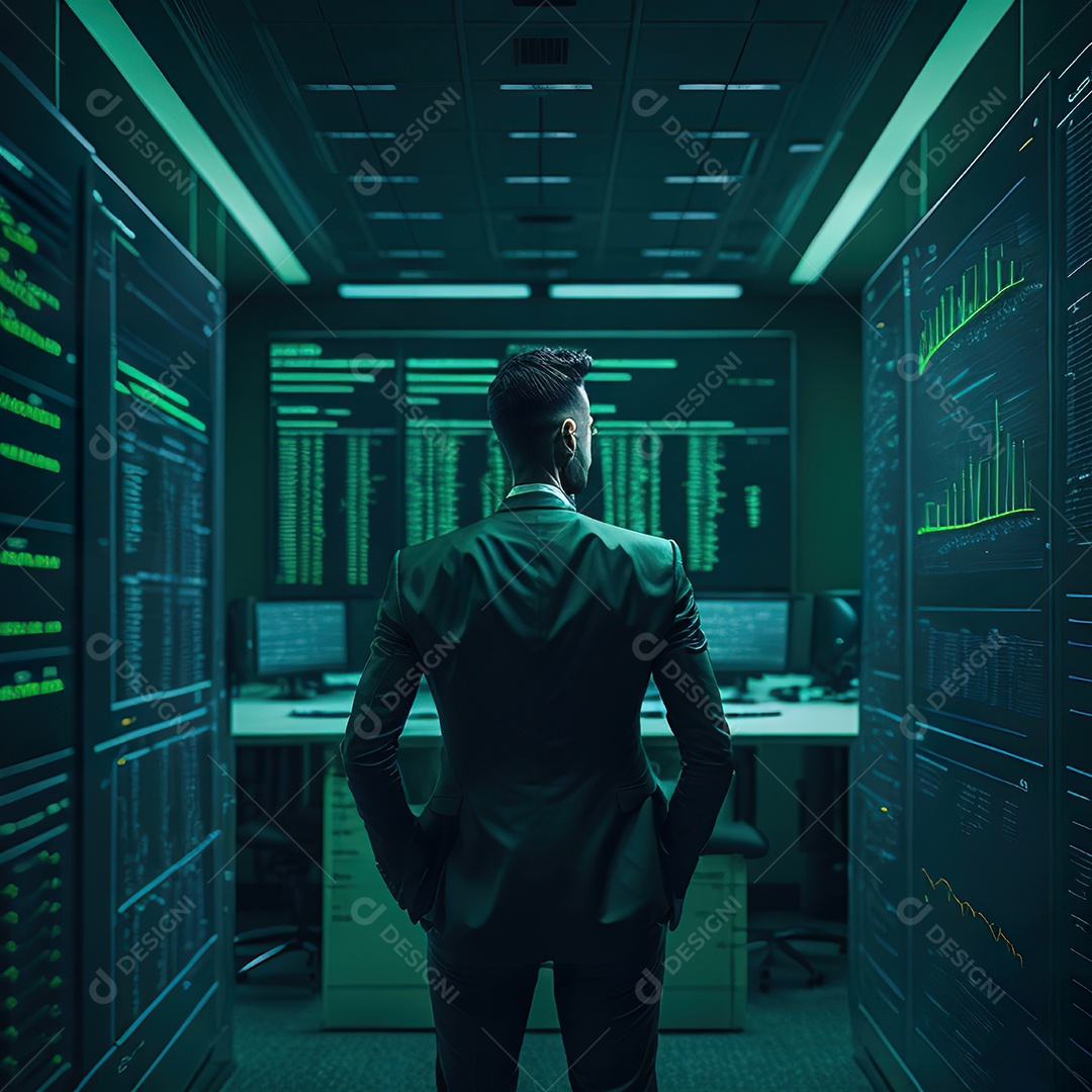 Homem de terno verde analisando bolsa de valores