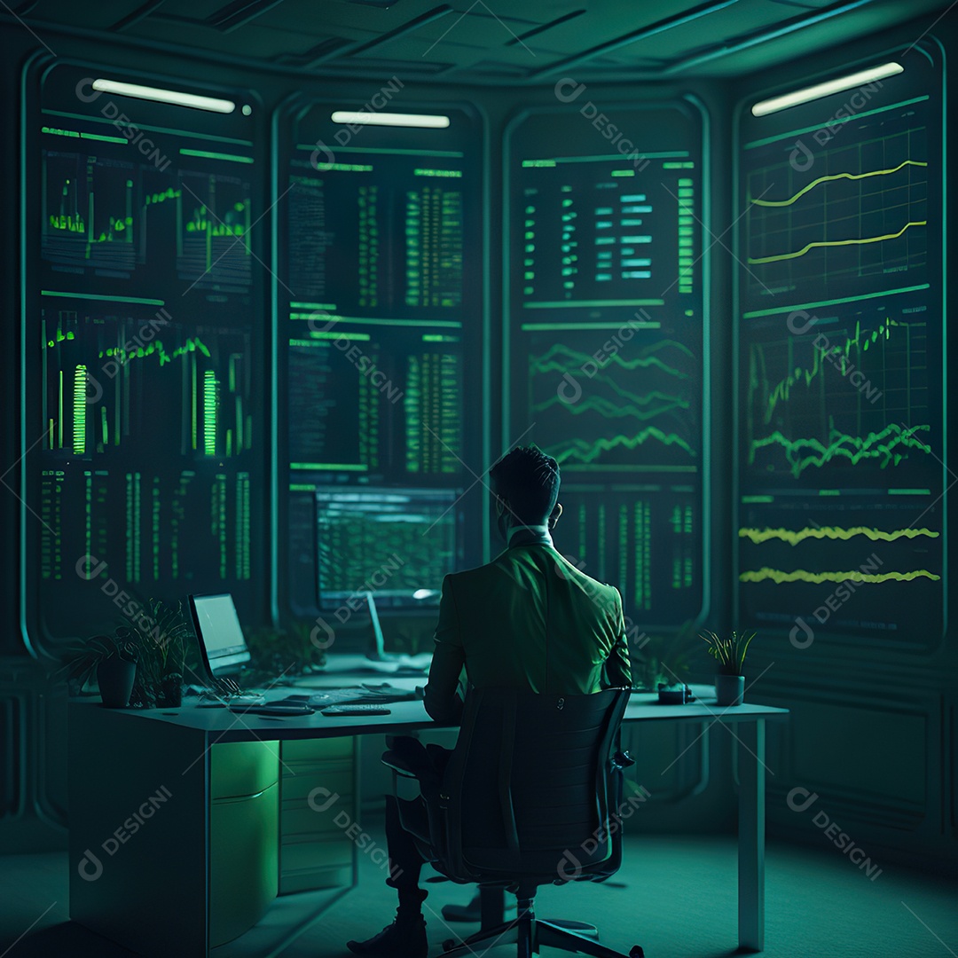 Homem de terno verde analisando bolsa de valores