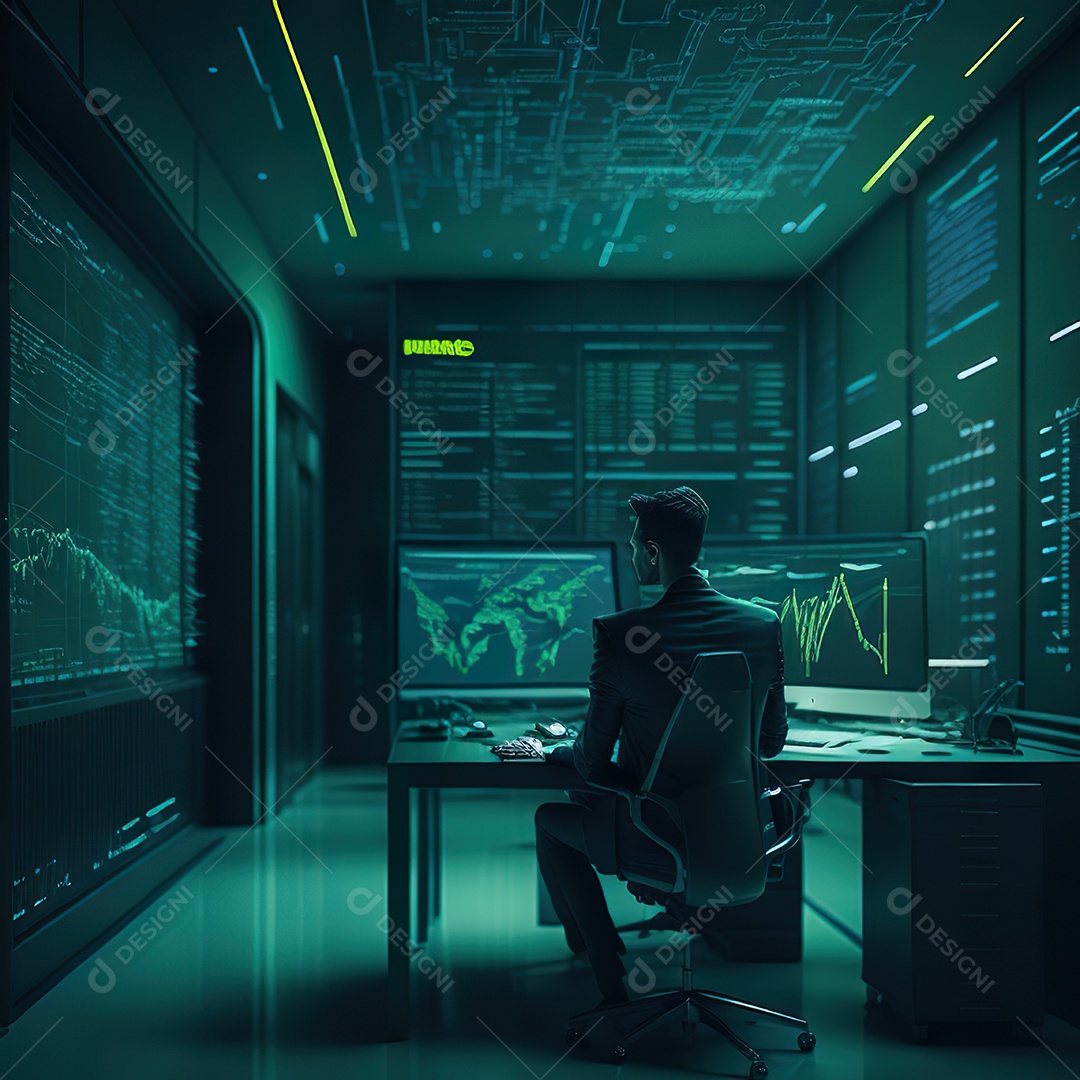 Homem de terno verde analisando bolsa de valores