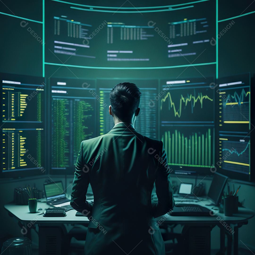 Homem de terno verde analisando bolsa de valores