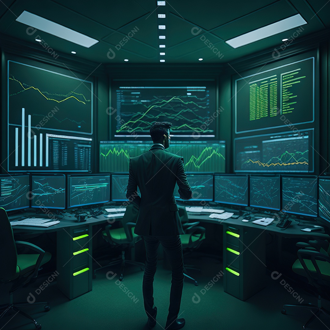 Homem de terno verde analisando bolsa de valores