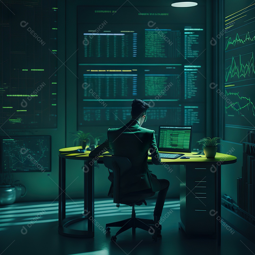 Homem de terno verde analisando bolsa de valores