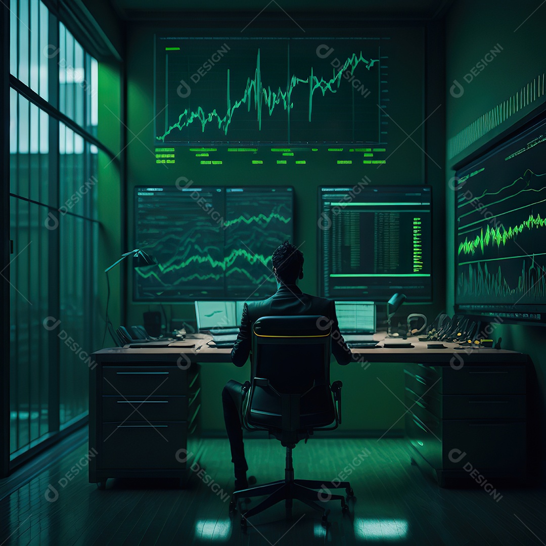 Homem de terno verde analisando bolsa de valores