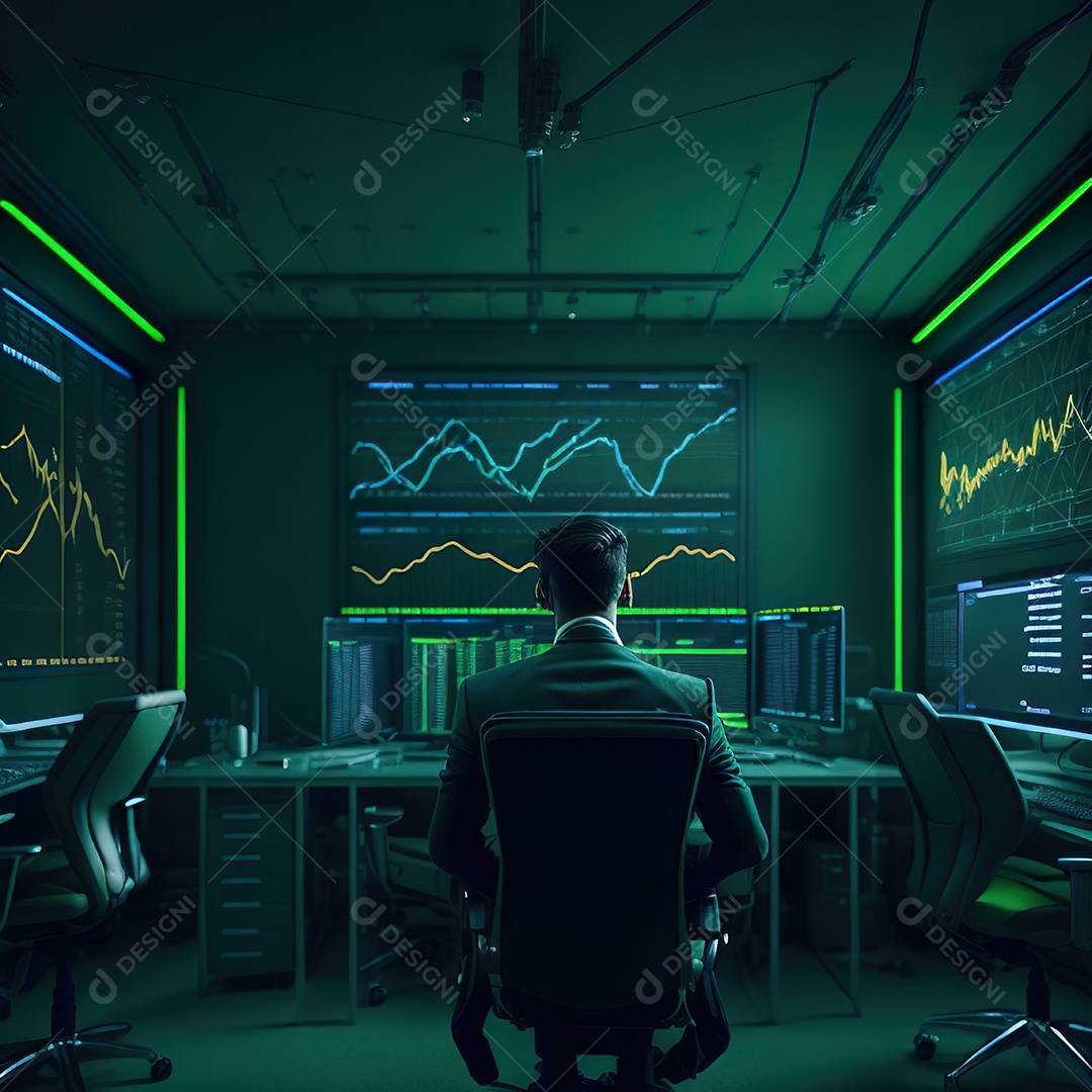 Homem de terno verde analisando bolsa de valores