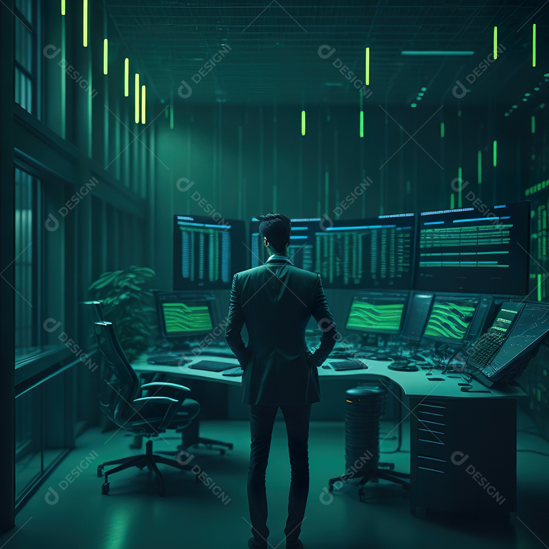 Homem de terno verde analisando bolsa de valores