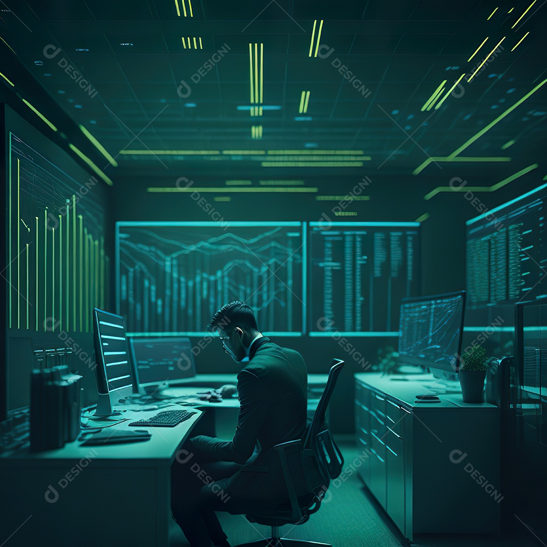 Homem de terno verde analisando bolsa de valores