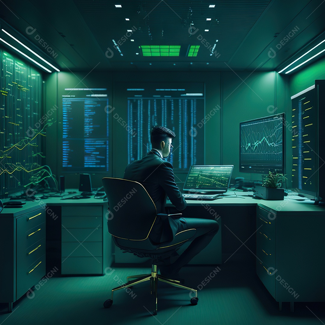 Homem de terno verde analisando bolsa de valores