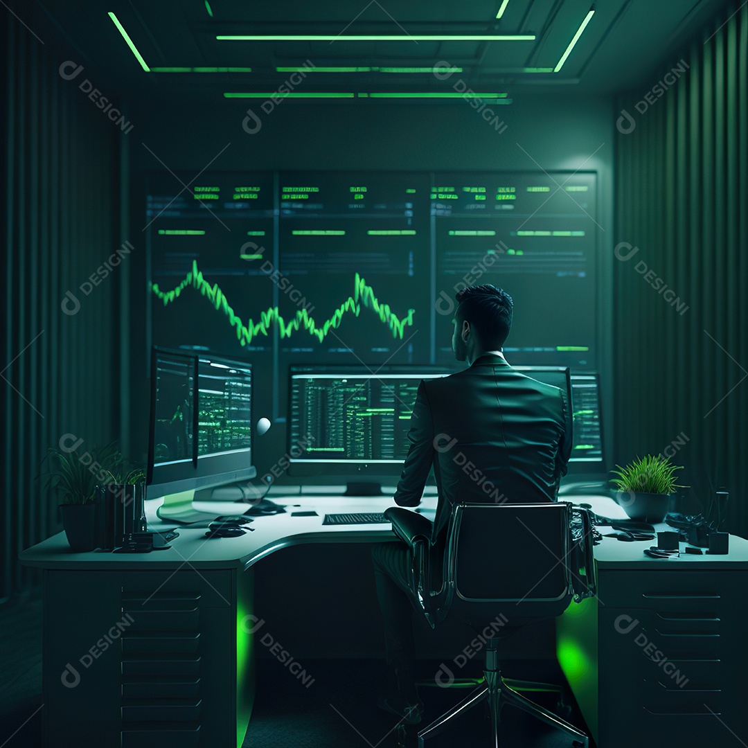 Homem de terno verde analisando bolsa de valores