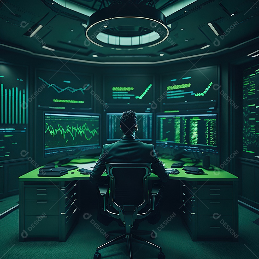 Homem de terno verde analisando bolsa de valores