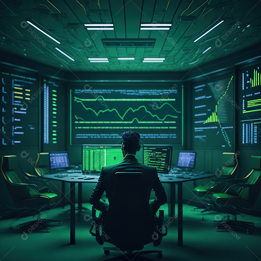 Homem de terno verde analisando bolsa de valores