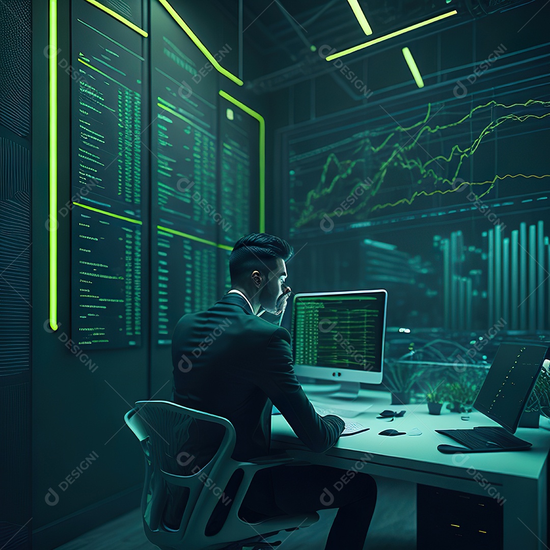 Homem de terno verde analisando bolsa de valores