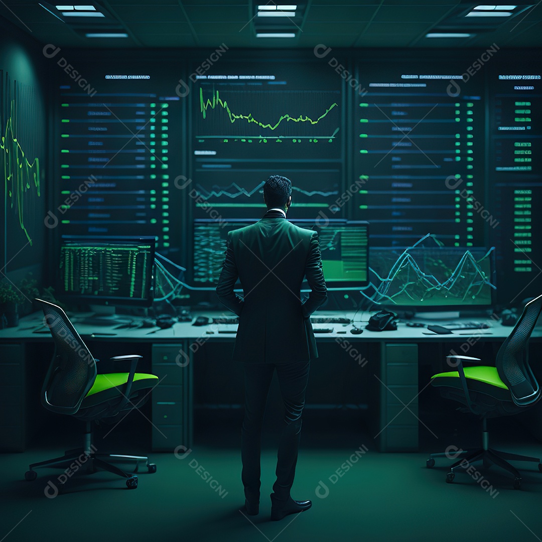 Homem de terno verde analisando bolsa de valores