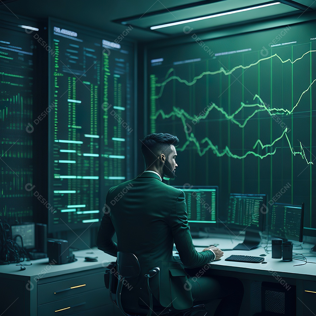 Homem de terno verde analisando bolsa de valores