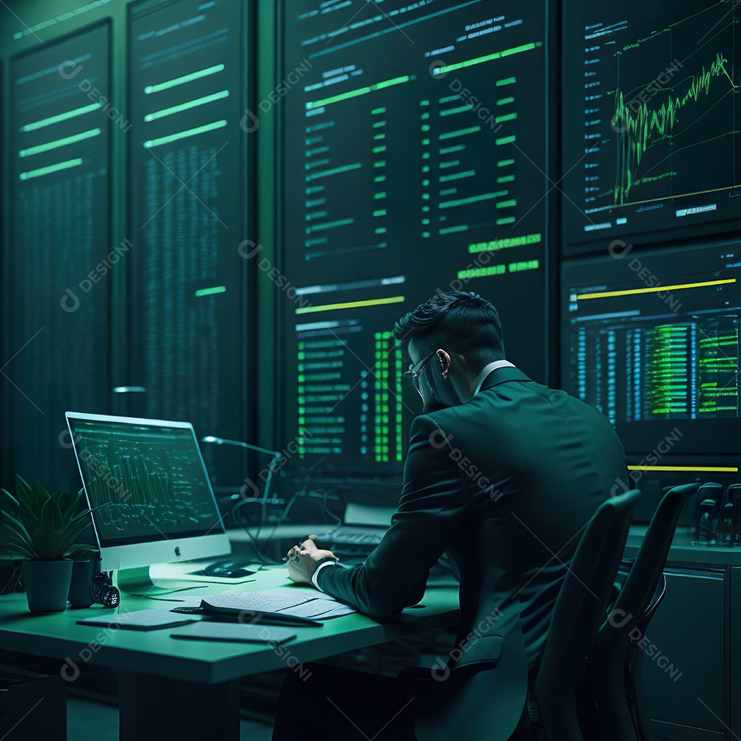 Homem de terno verde analisando bolsa de valores