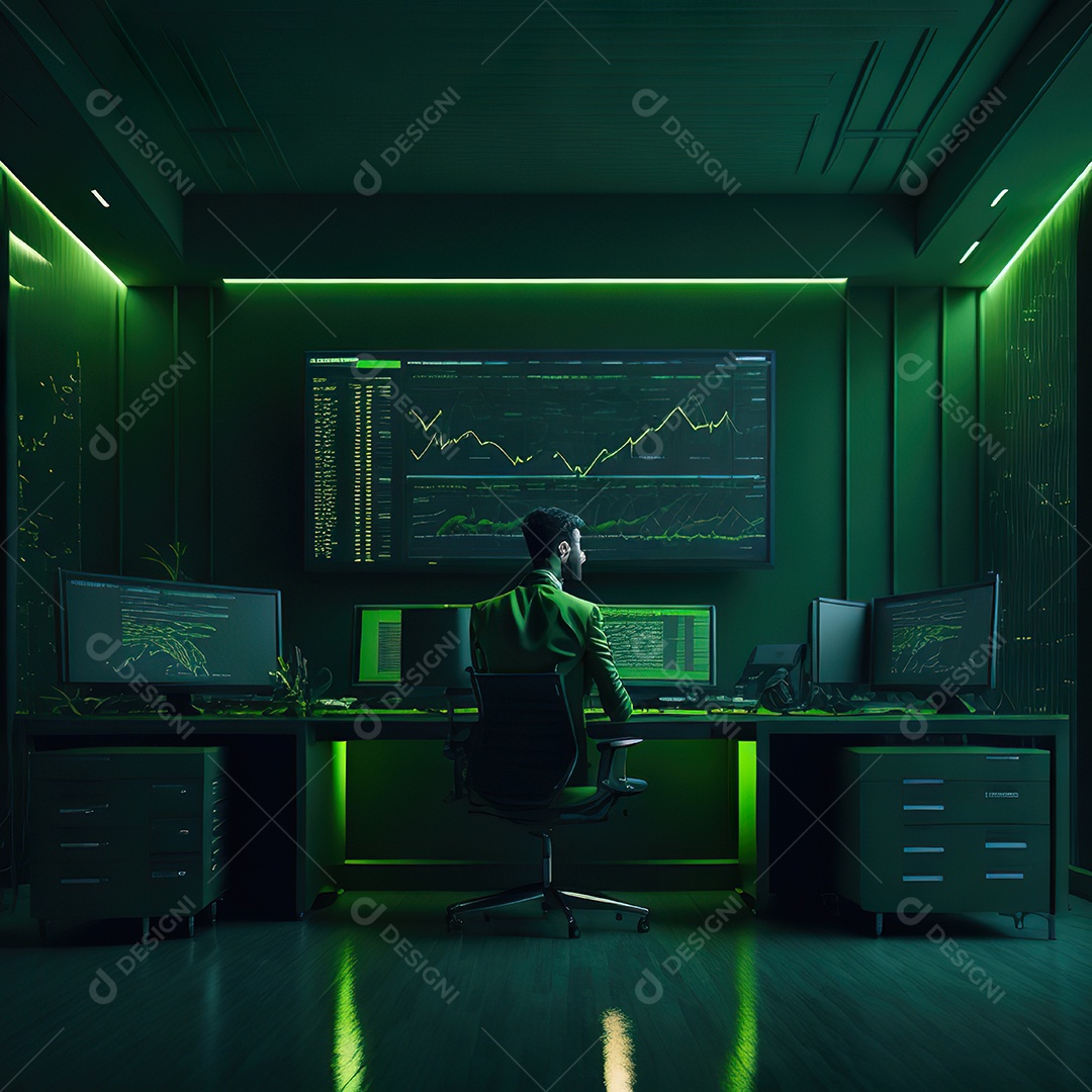 Homem de terno verde analisando bolsa de valores