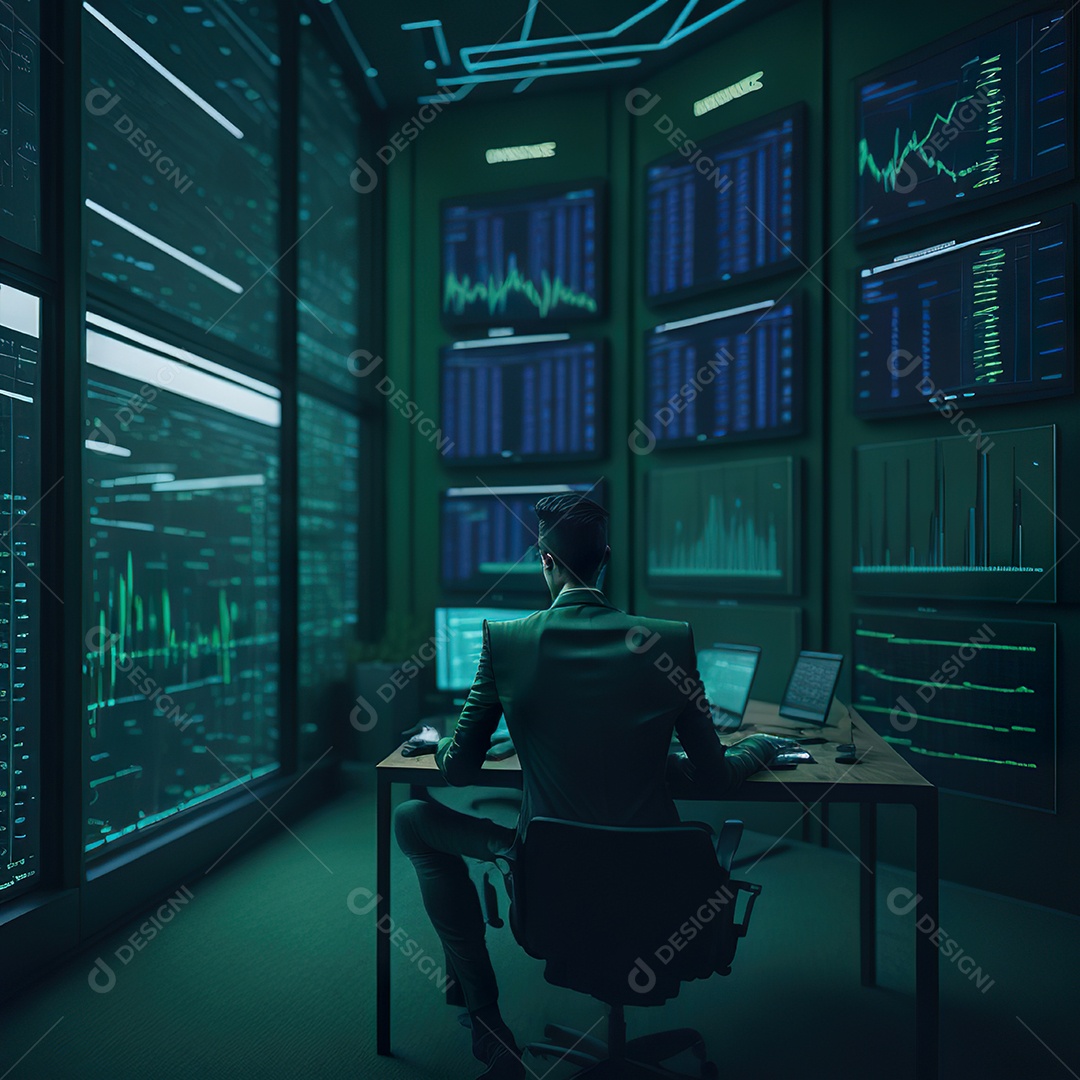 Homem de terno verde analisando bolsa de valores