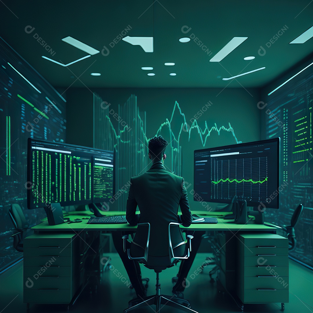 Homem de terno verde analisando bolsa de valores