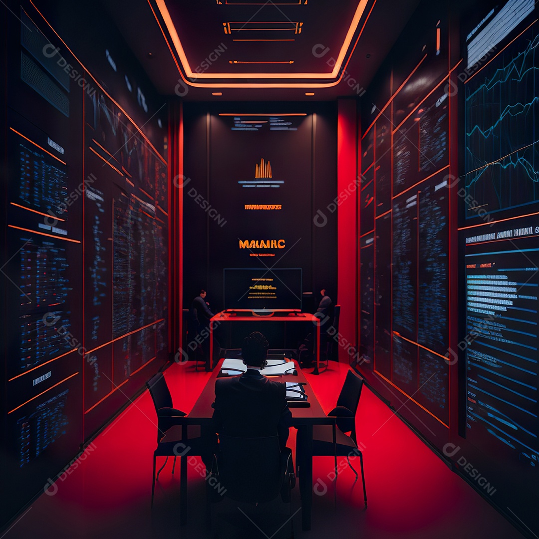 Retrato de realista homem de terno vermelho analisando bolsa de valores