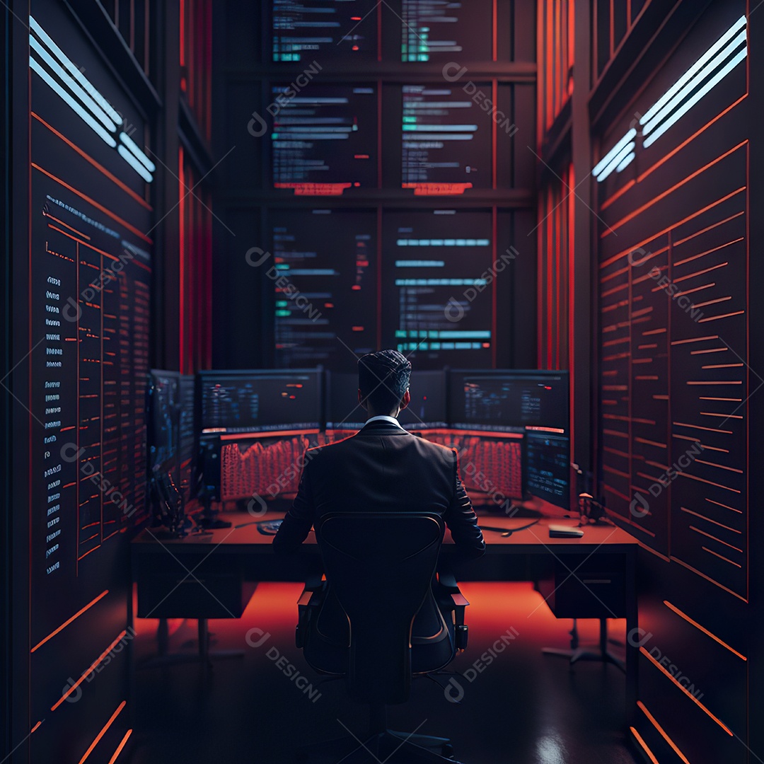 Retrato de realista homem de terno vermelho analisando bolsa de valores