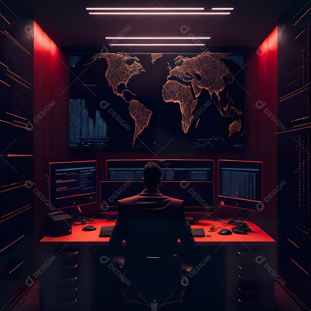 Retrato de realista homem de terno vermelho analisando bolsa de valores