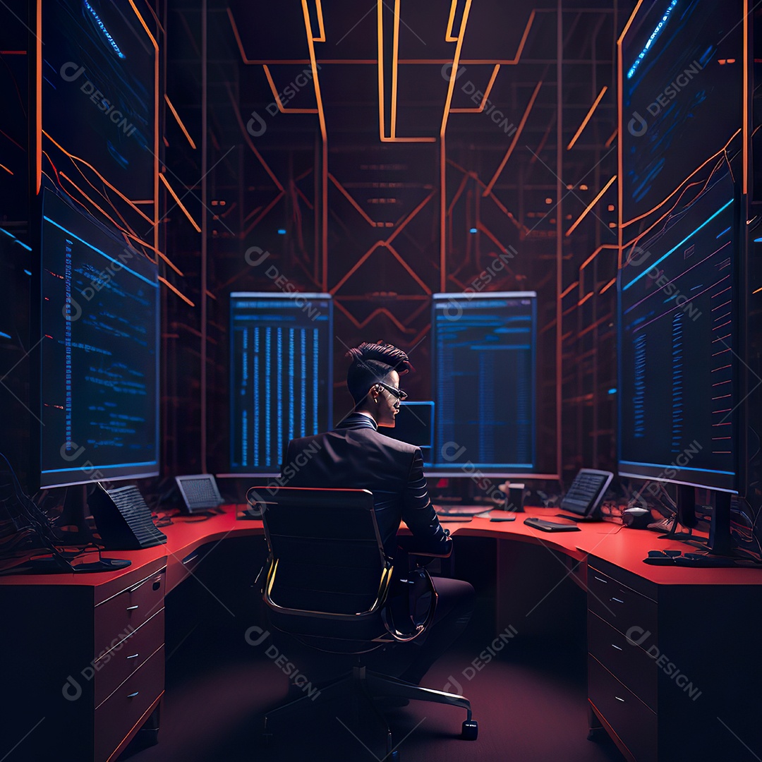 Retrato de realista homem de terno vermelho analisando bolsa de valores