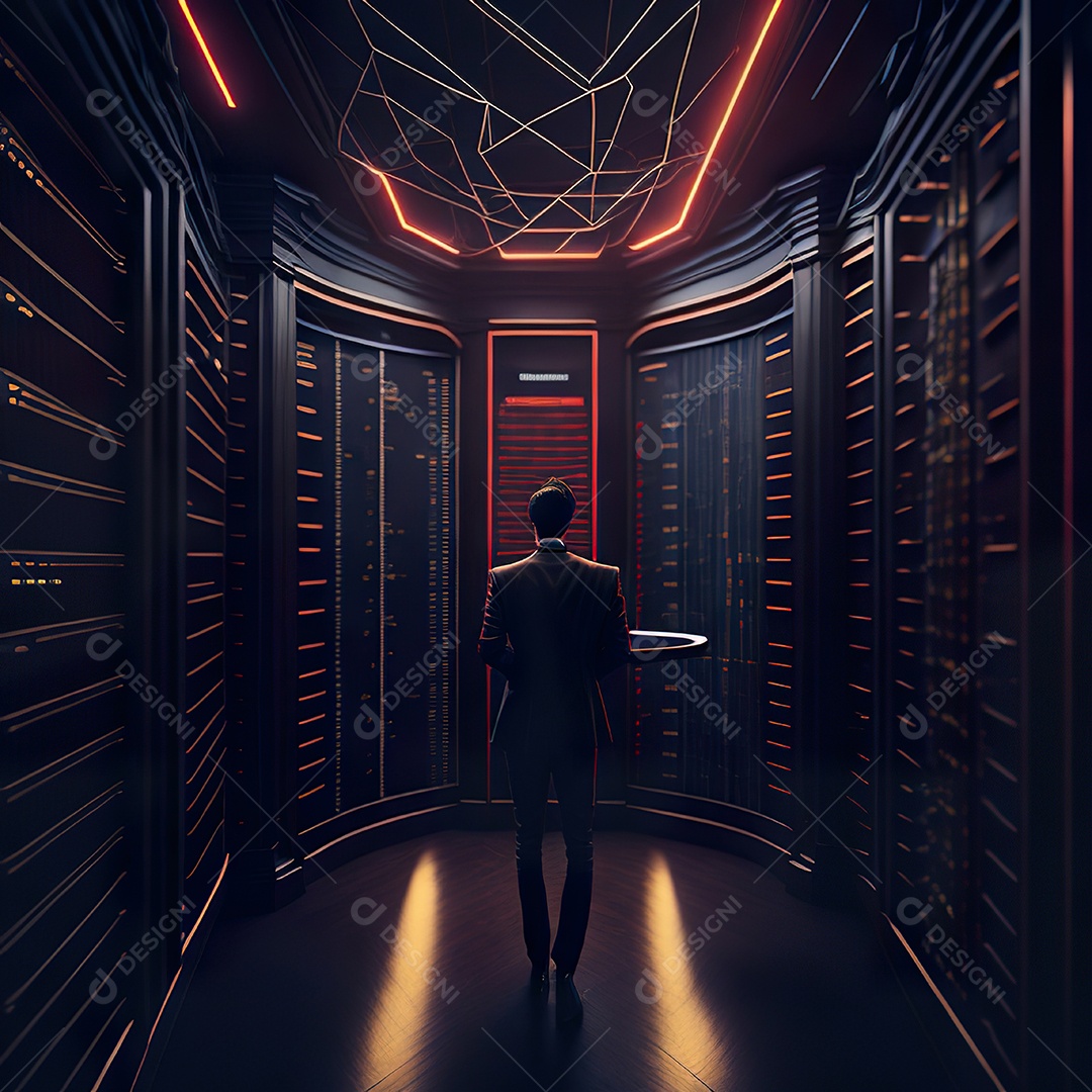 Retrato de realista homem de terno vermelho analisando bolsa de valores