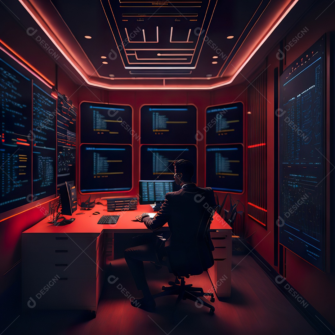 Retrato de realista homem de terno vermelho analisando bolsa de valores