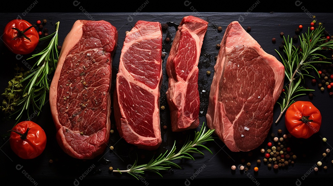 Pedaços de carne cortada sobre tábua